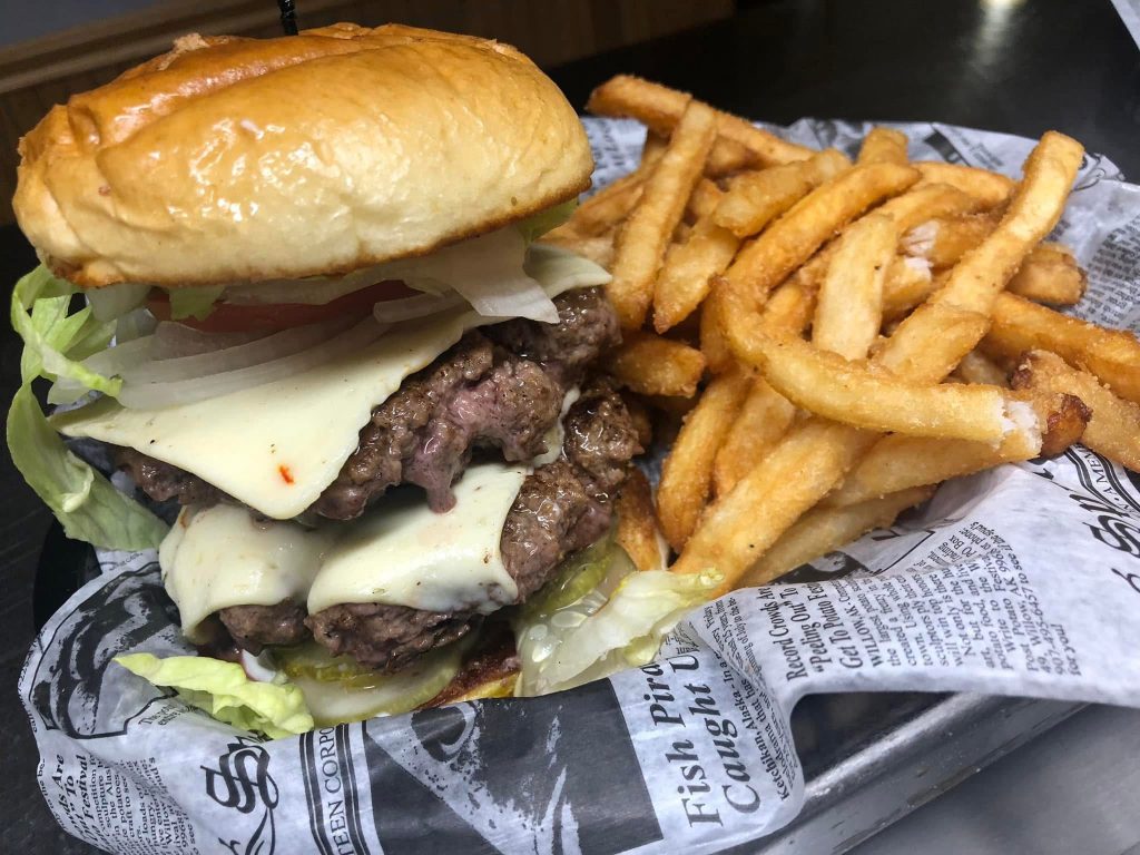 Double cheeseburger with a side of fries